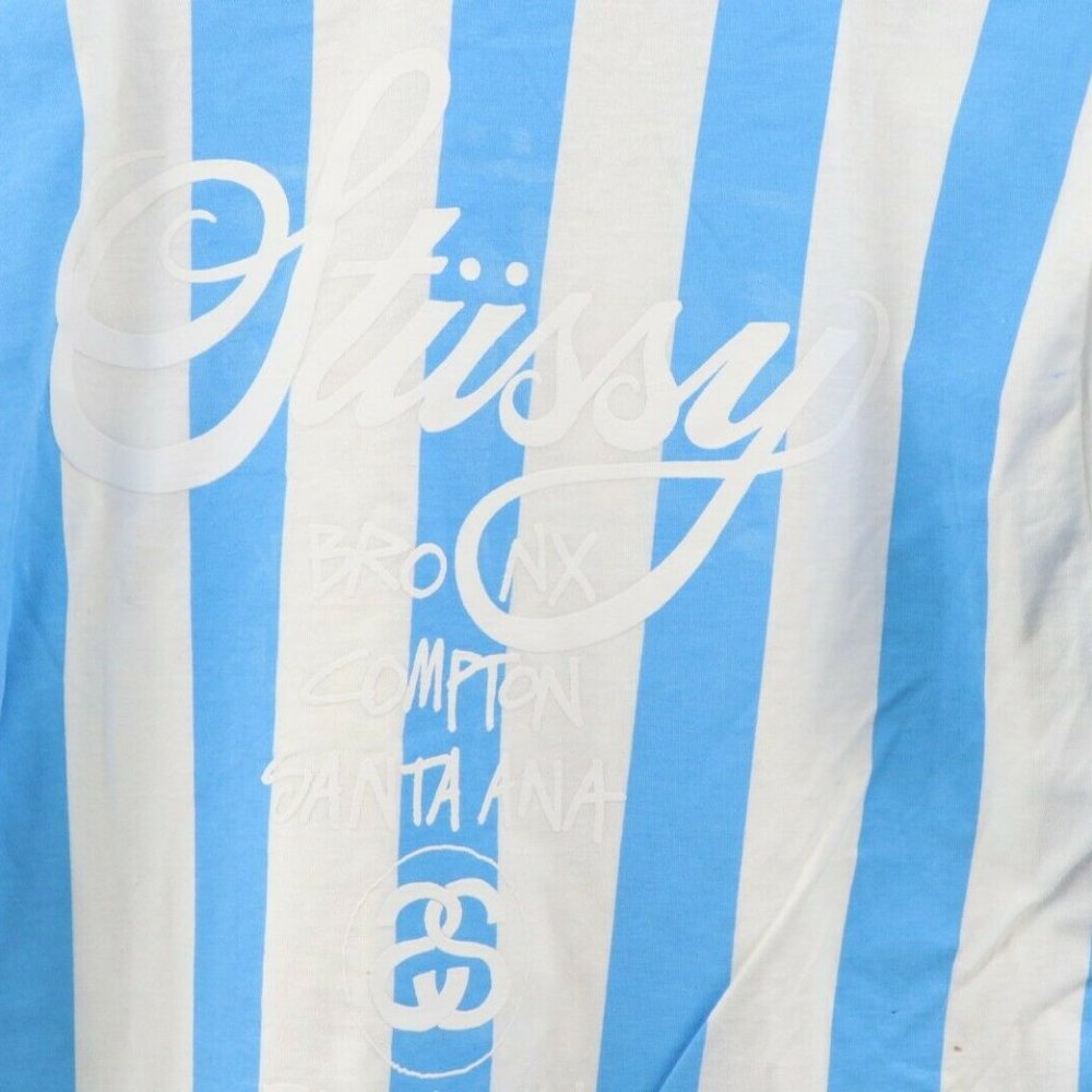 NOS Vintage Stussy Striped World Wide Shirt Blue - Picture 8 of 10